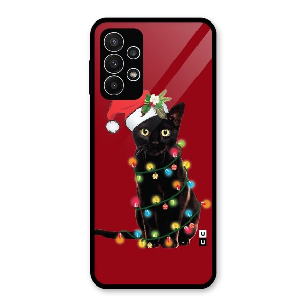 Christmas Cap Cat Glass Back Case for Galaxy A23