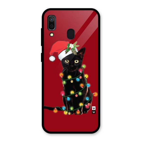 Christmas Cap Cat Glass Back Case for Galaxy A30