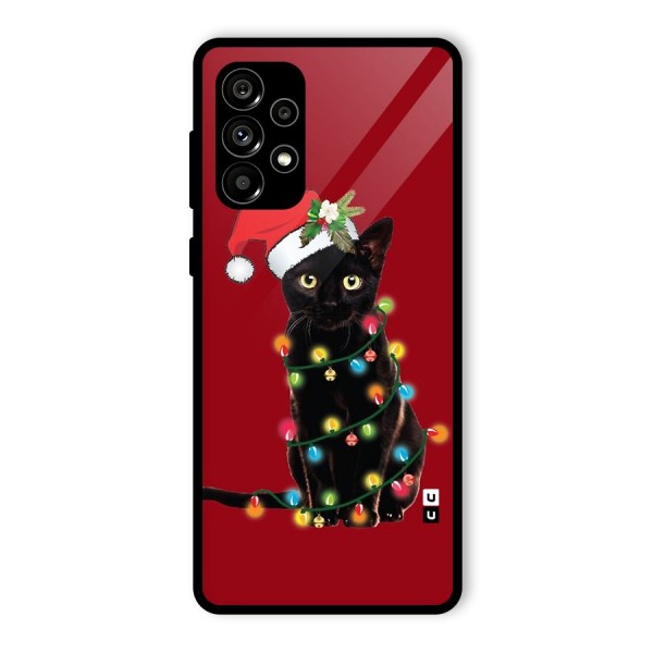 Christmas Cap Cat Glass Back Case for Galaxy A73 5G