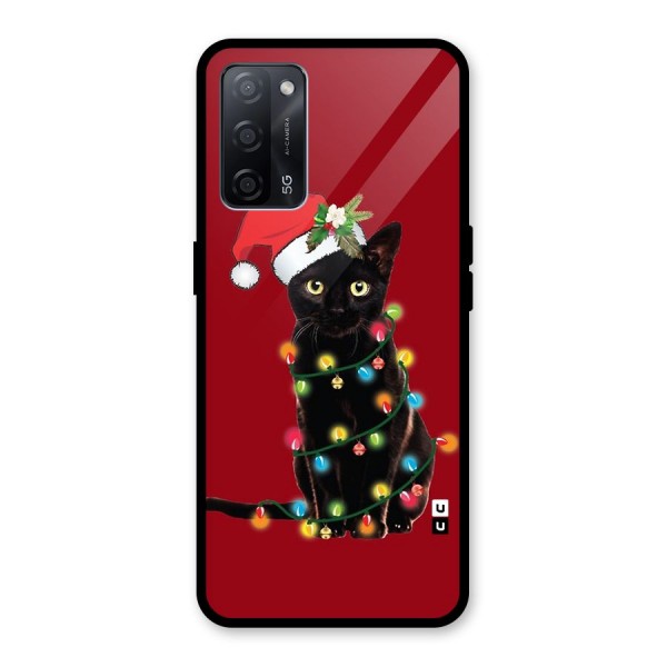 Christmas Cap Cat Glass Back Case for Oppo A53s 5G