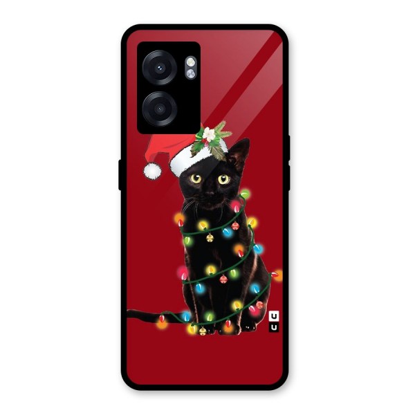 Christmas Cap Cat Glass Back Case for Oppo K10 (5G)