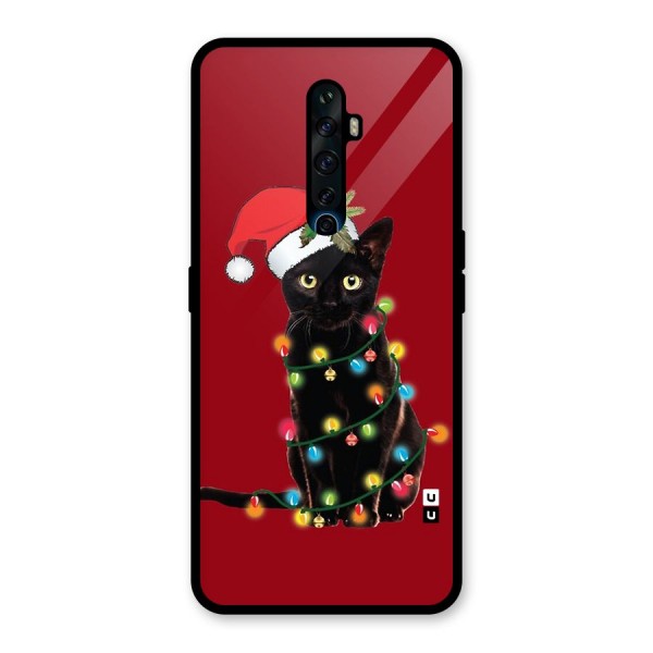 Christmas Cap Cat Glass Back Case for Oppo Reno2 Z