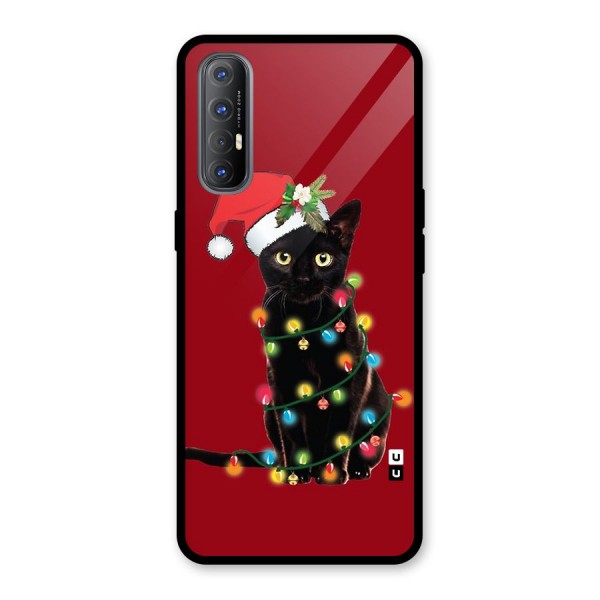 Christmas Cap Cat Glass Back Case for Oppo Reno3 Pro