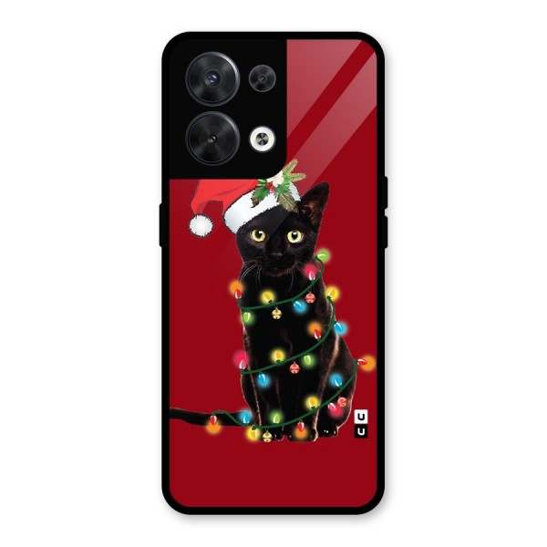 Christmas Cap Cat Glass Back Case for Oppo Reno8 5G