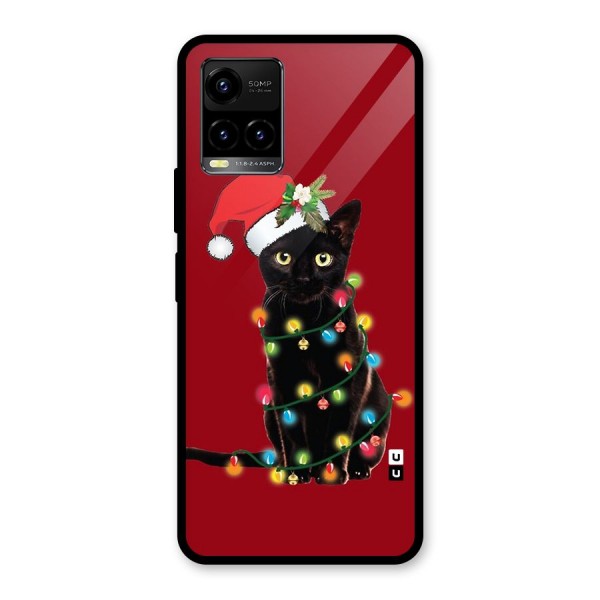 Christmas Cap Cat Glass Back Case for Vivo Y21 2021