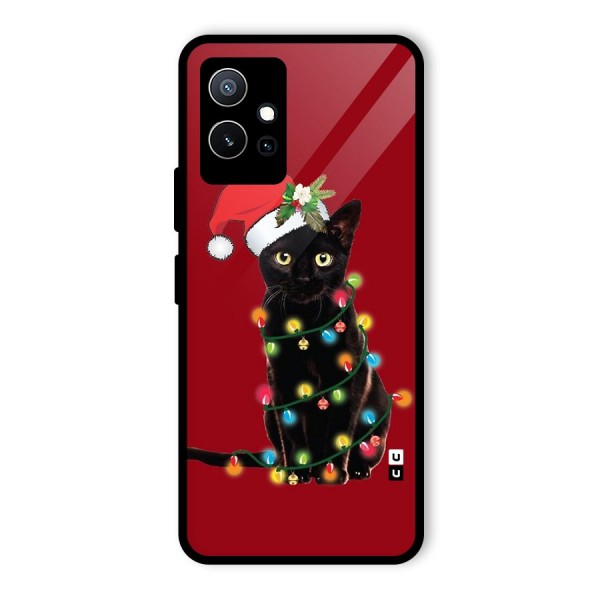 Christmas Cap Cat Glass Back Case for Vivo iQOO Z6