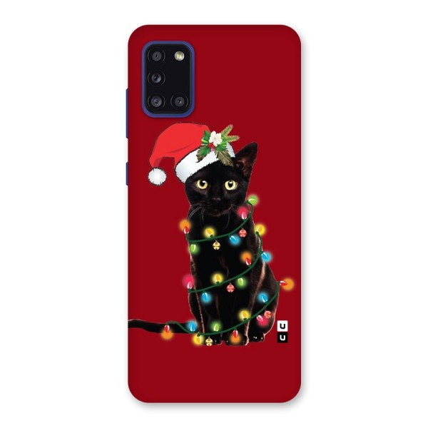 Christmas Cap Cute Cat Back Case for Galaxy A31