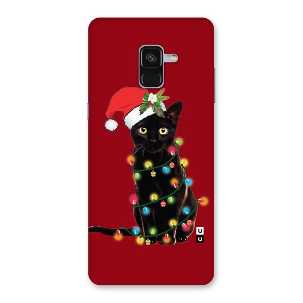 Christmas Cap Cute Cat Back Case for Galaxy A8 Plus