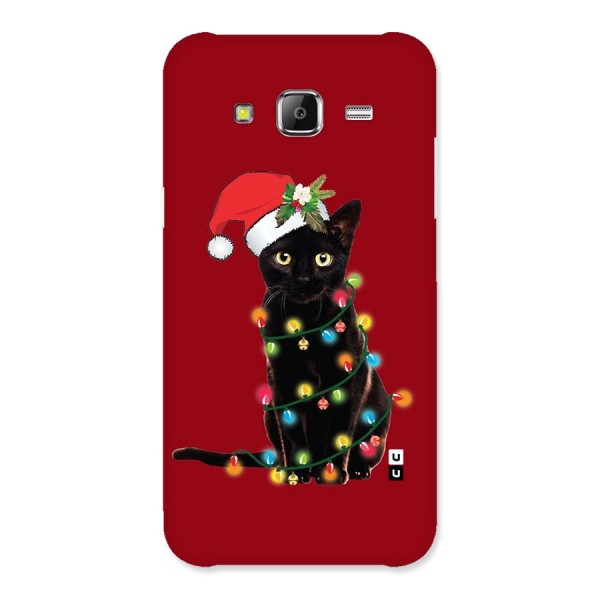 Christmas Cap Cute Cat Back Case for Galaxy J5