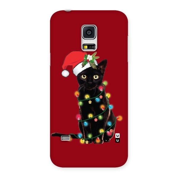 Christmas Cap Cute Cat Back Case for Galaxy S5 Mini