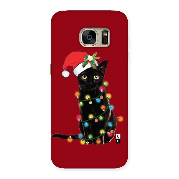 Christmas Cap Cute Cat Back Case for Galaxy S7