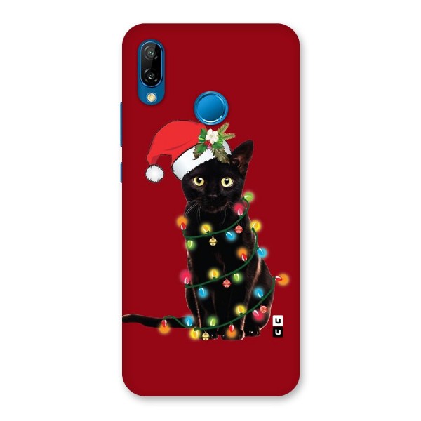 Christmas Cap Cute Cat Back Case for Huawei P20 Lite