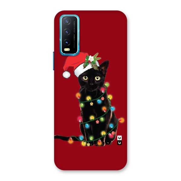 Christmas Cap Cute Cat Back Case for Vivo Y12s