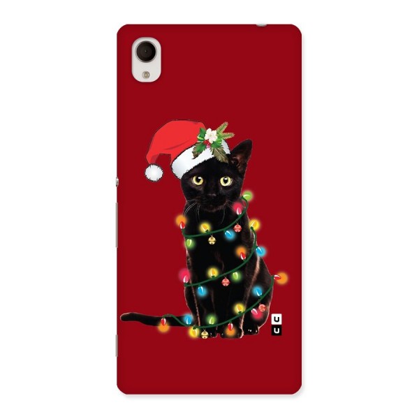 Christmas Cap Cute Cat Back Case for Xperia M4