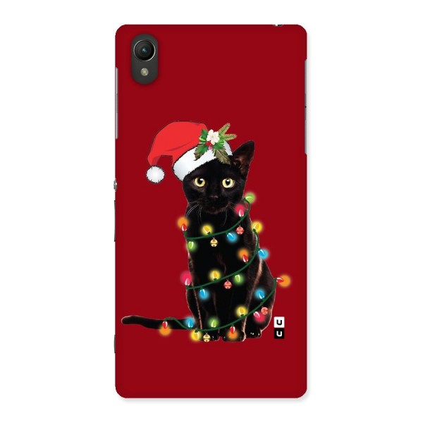 Christmas Cap Cute Cat Back Case for Xperia Z2