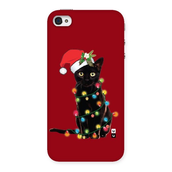 Christmas Cap Cute Cat Back Case for iPhone 4 4s