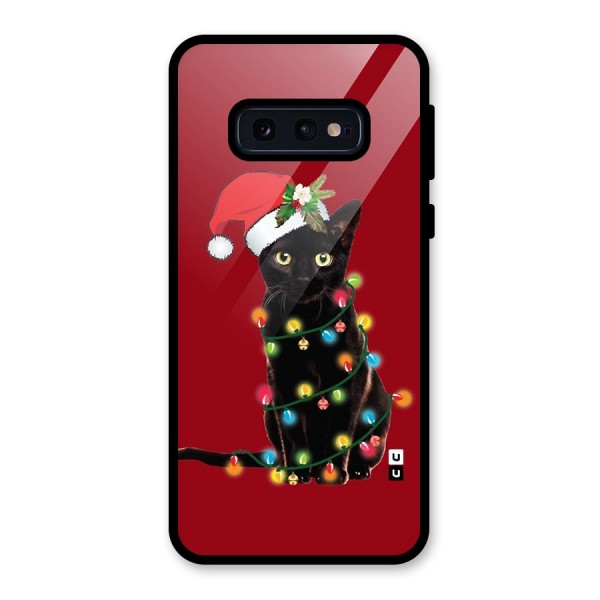 Christmas Cap Cute Cat Glass Back Case for Galaxy S10e