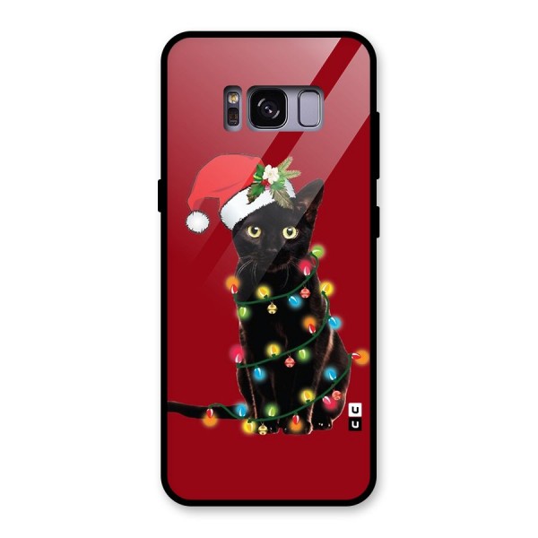 Christmas Cap Cute Cat Glass Back Case for Galaxy S8