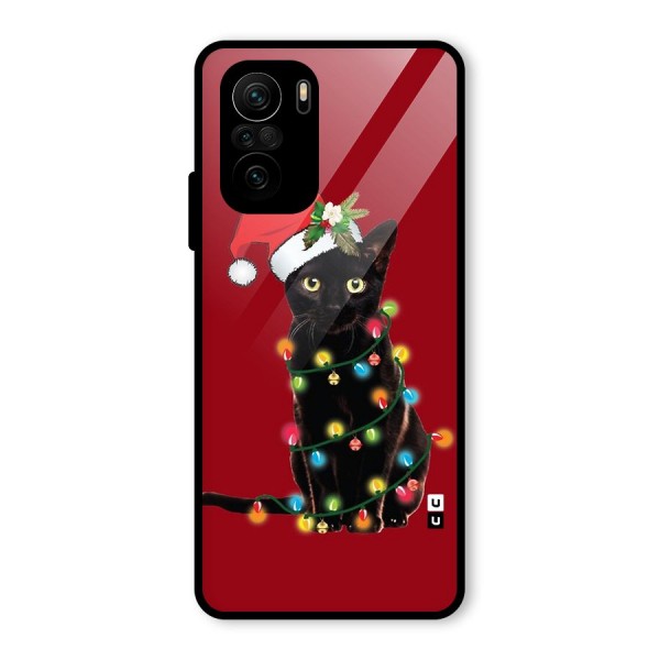 Christmas Cap Cute Cat Glass Back Case for Mi 11x