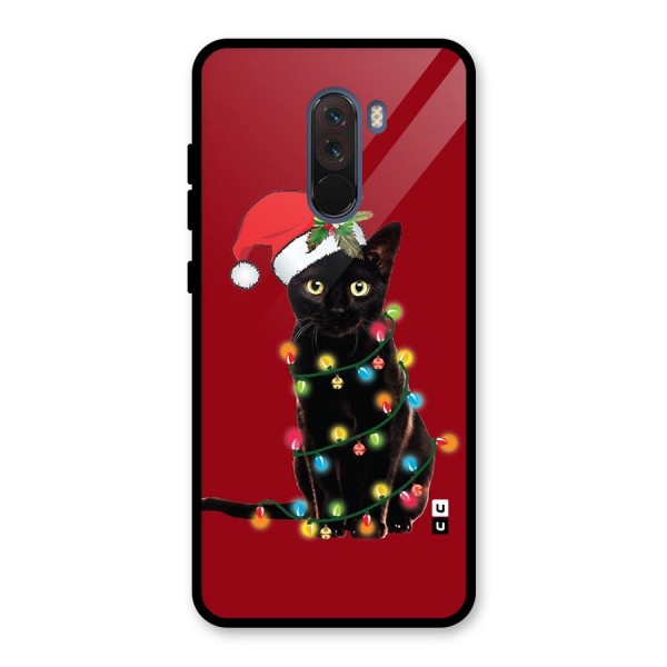 Christmas Cap Cute Cat Glass Back Case for Poco F1