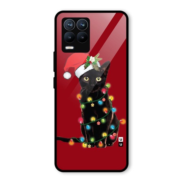 Christmas Cap Cute Cat Glass Back Case for Realme 8