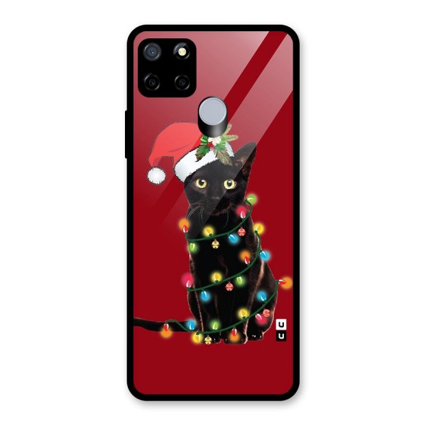 Christmas Cap Cute Cat Glass Back Case for Realme C15