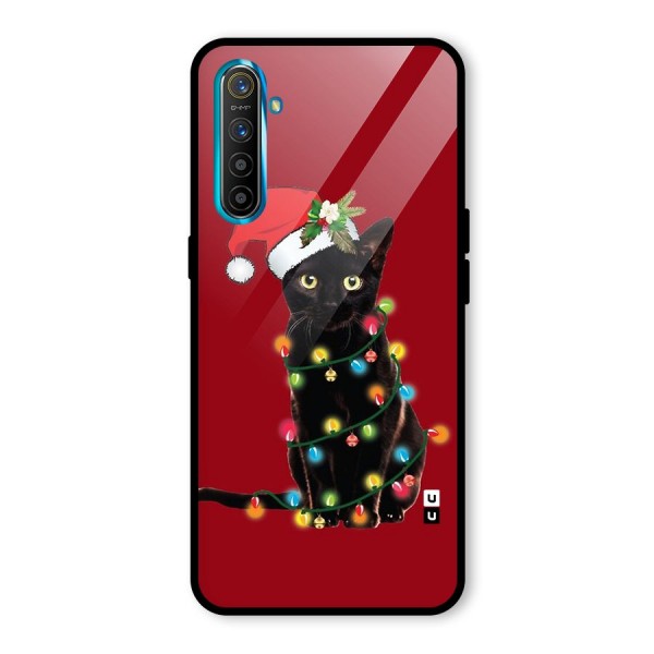 Christmas Cap Cute Cat Glass Back Case for Realme XT