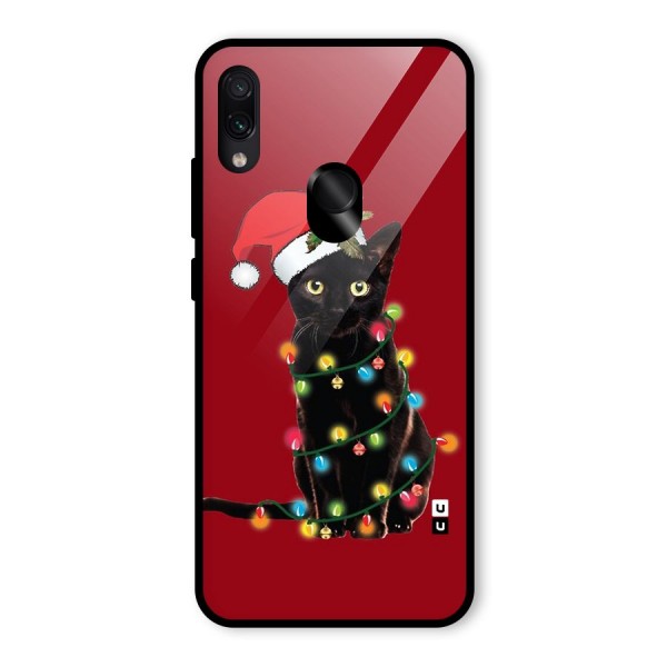 Christmas Cap Cute Cat Glass Back Case for Redmi Note 7S