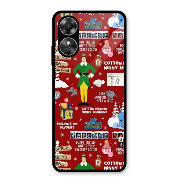 Christmas Cute Doodles Glass Back Case for Oppo A17