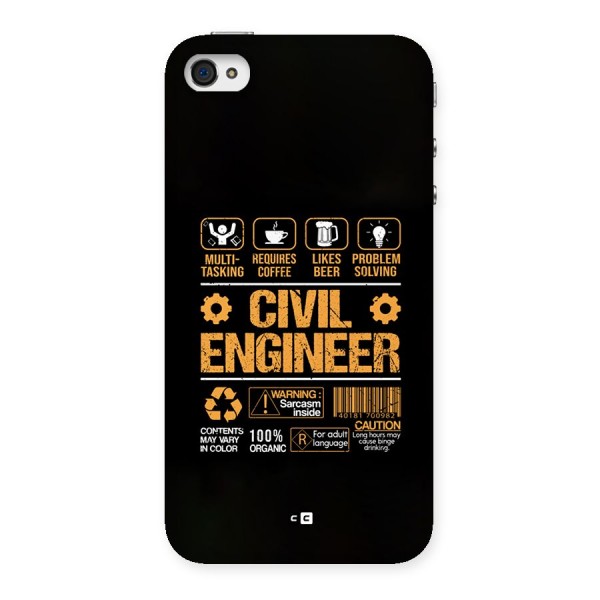 Civil Engineer Back Case for iPhone 4 4s