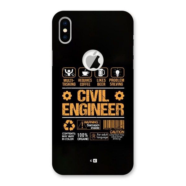 Civil Engineer Back Case for iPhone XS Logo Cut