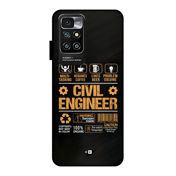 Civil Engineer Metal Back Case for Redmi 10 Prime