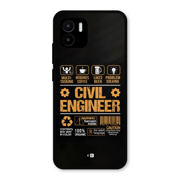 Civil Engineer Metal Back Case for Redmi A2