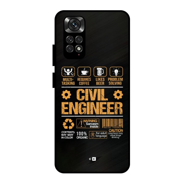 Civil Engineer Metal Back Case for Redmi Note 11 Pro