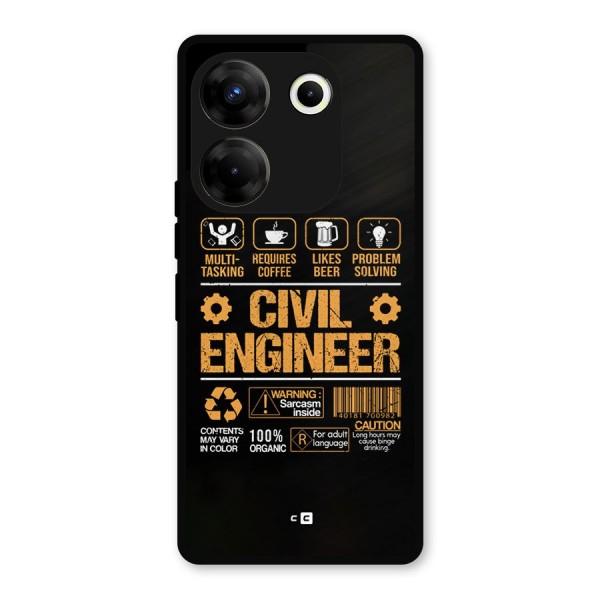 Civil Engineer Metal Back Case for Tecno Camon 20