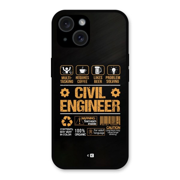 Civil Engineer Metal Back Case for iPhone 15