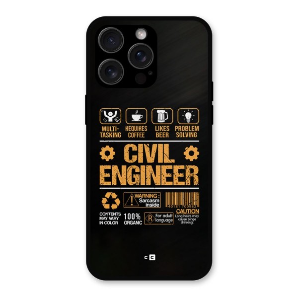 Civil Engineer Metal Back Case for iPhone 15 Pro Max