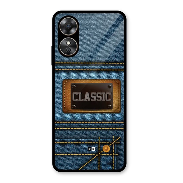 Classic Denim Glass Back Case for Oppo A17