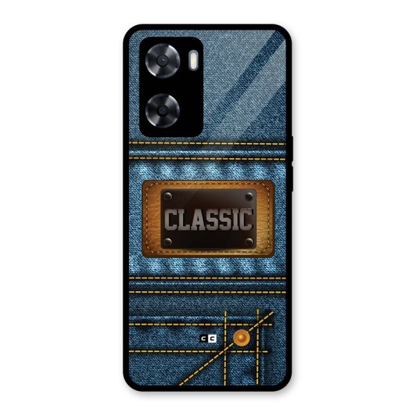 Classic Denim Glass Back Case for Oppo A57 2022