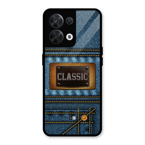 Classic Denim Glass Back Case for Oppo Reno8 5G