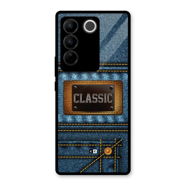 Classic Denim Glass Back Case for Vivo V27 Pro