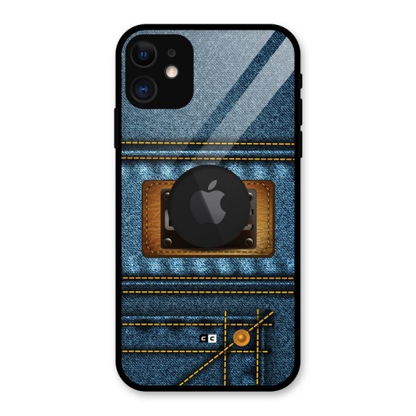 Classic Denim Glass Back Case for iPhone 11 Logo Cut