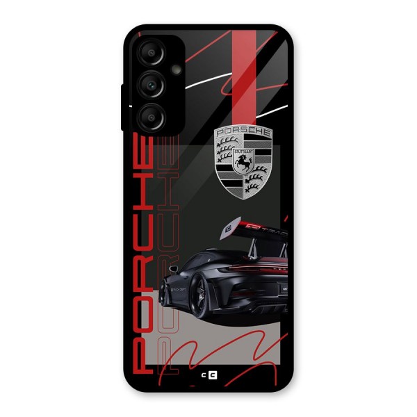 Classy Black Supercar Glass Back Case for Galaxy A14 5G