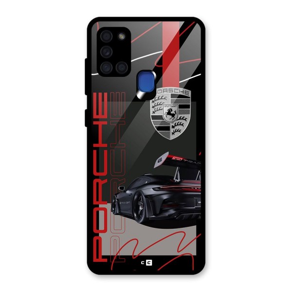 Classy Black Supercar Glass Back Case for Galaxy A21s