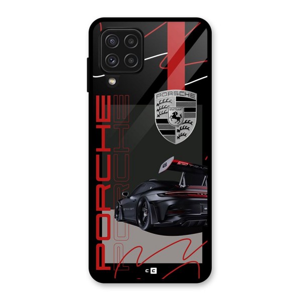 Classy Black Supercar Glass Back Case for Galaxy A22 4G