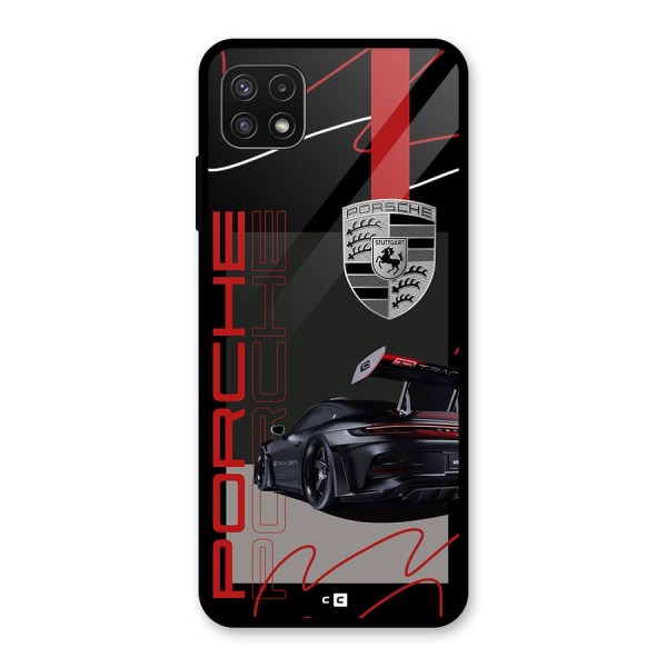 Classy Black Supercar Glass Back Case for Galaxy A22 5G