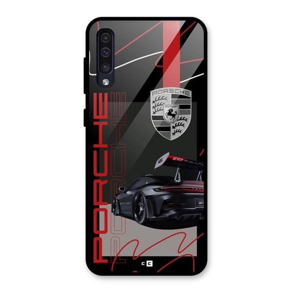 Classy Black Supercar Glass Back Case for Galaxy A30s