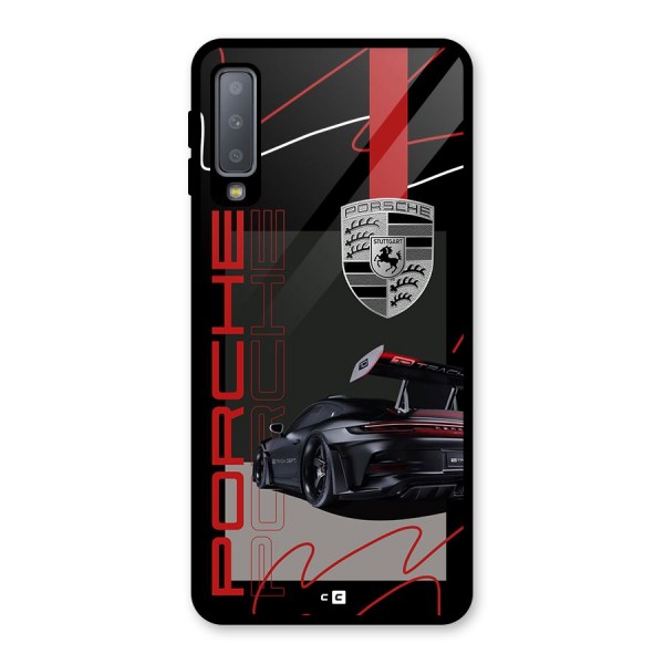 Classy Black Supercar Glass Back Case for Galaxy A7 (2018)