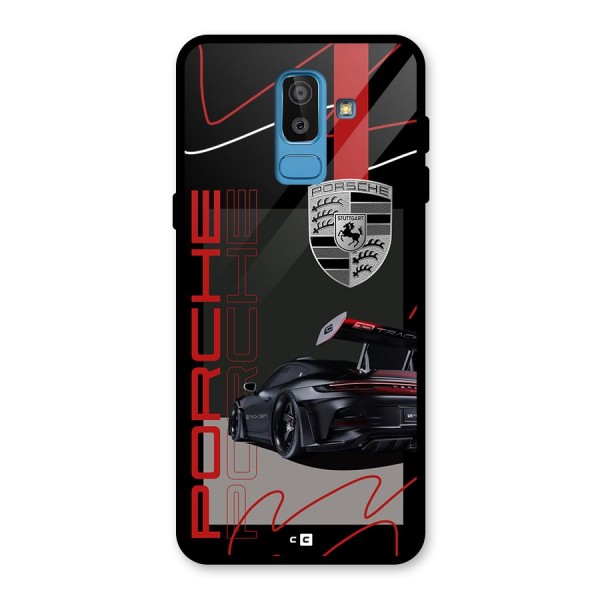 Classy Black Supercar Glass Back Case for Galaxy J8