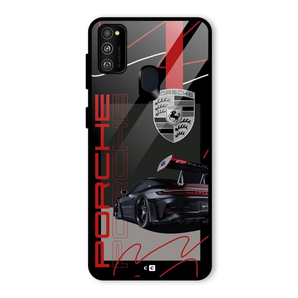 Classy Black Supercar Glass Back Case for Galaxy M21